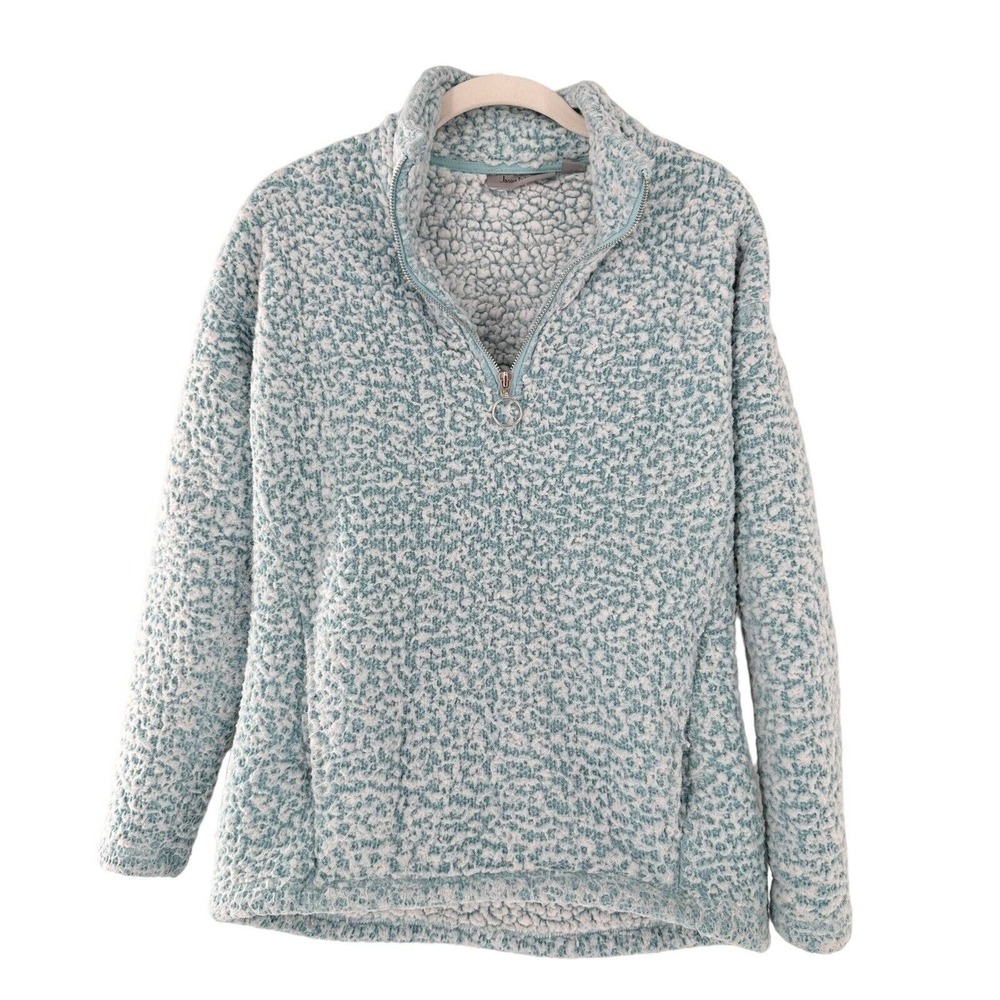 Jason Maxwell Womens Plush Sherpa Zip Pullover Sweater PS Light Blue Fleece Soft
